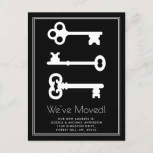 Simple White Black Minimal Key Moving Announcement Postcard