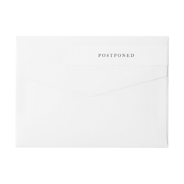 Simple White & Black Modern Wedding Postponed Wrap Around Label (Back)