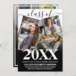 Simple White Black Ombre Graduation Photo Collage Announcement