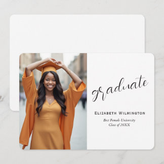 Simple White Black Photo Graduation Announcement