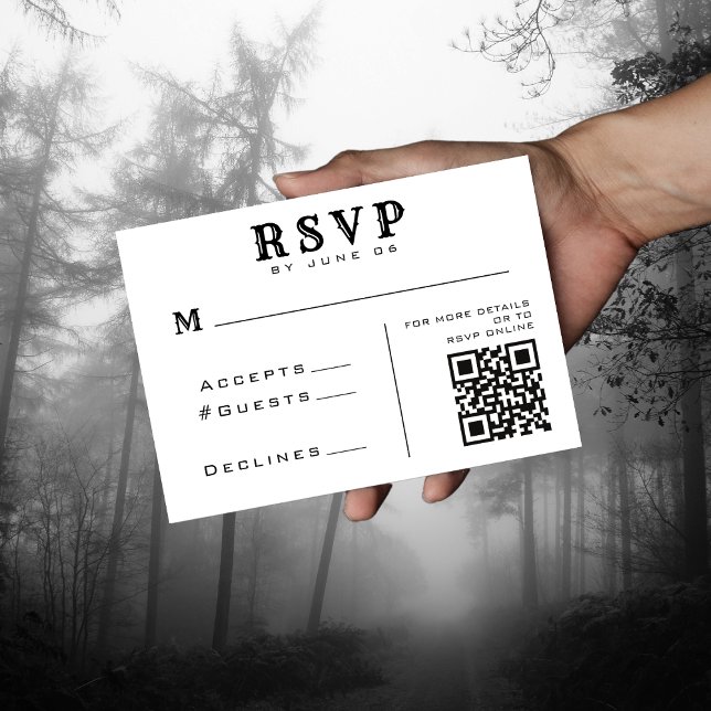 Simple White & Black QR Code Wedding Details RSVP (Simple Retro White & Black QR Code Wedding RSVP
)