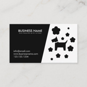 Simple White & Black Silhouette Floral Dog Walker Business Card