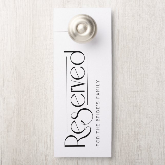 Simple White Black Wedding Reserved Door Hanger (On Knob)