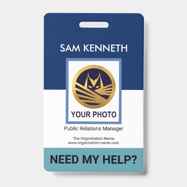 Simple White Blue Layers Template HR ID Badge (Front)