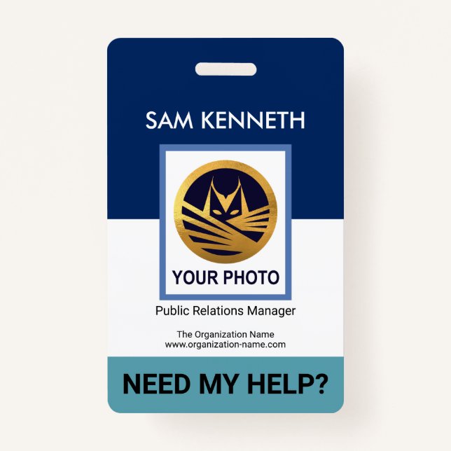 Simple White Blue Layers Template HR ID Badge (Front)