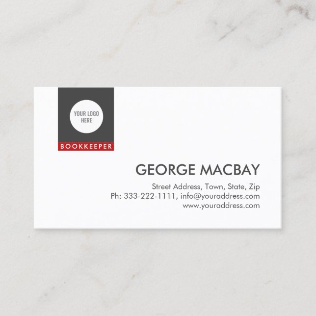 Simple White Bookkeeper Financial Advisor Business Card (Front)