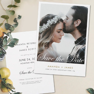 Simple White Border Elegant Script Photo Custom Save The Date