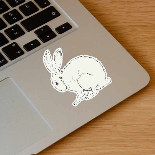 Simple White Bunny Rabbit Black Outline Easter (Simple sitting white bunny rabbit drawing outlined in black on vinyl sticker.)