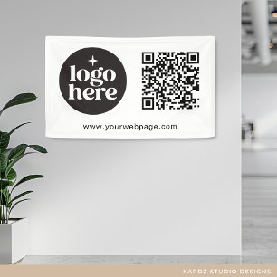 Simple White Business Logo QR Code  Banner
