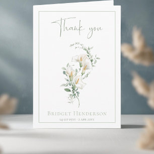 Simple White Calla Lily Eucalyptus Sympathy Thank You Card