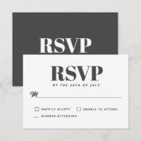 Simple White Charcoal Grey Modern Minimalist RSVP