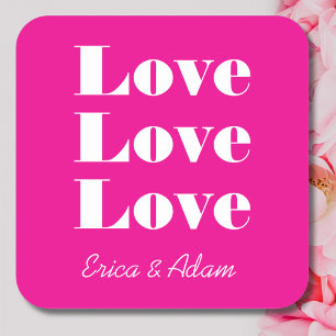 Simple White Clean 3 x Love    Hot Pink Square Sticker