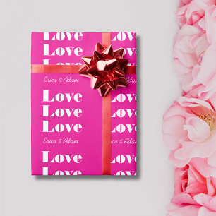 Simple White Clean 3 x Love Hot Pink Wrapping Paper