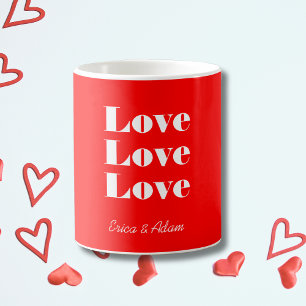 Simple White Clean 3 x Love Neon Red Coffee Mug