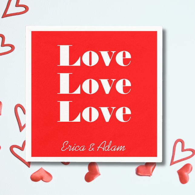 Simple White Clean 3 x Love  | Neon Red Napkin (Creator Uploaded)