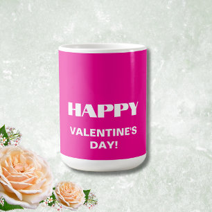 Simple White Clean Happy Valentines Day   Hot Pink Coffee Mug