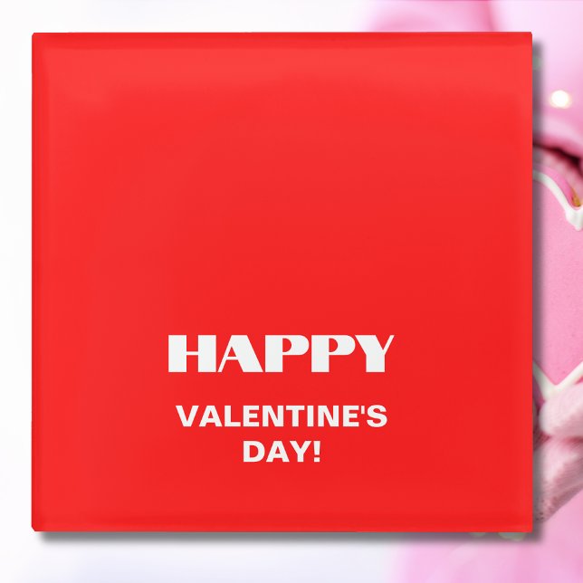 Simple White Clean Happy Valentines Day | Neon Red Glass Coaster (Creator Uploaded)