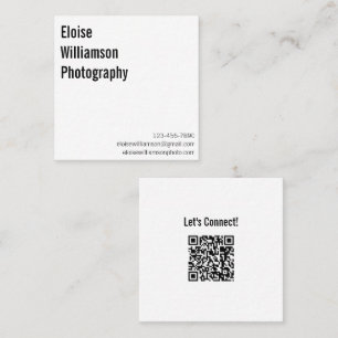 Simple White Clean Professional Name QR Code Square Business Card
