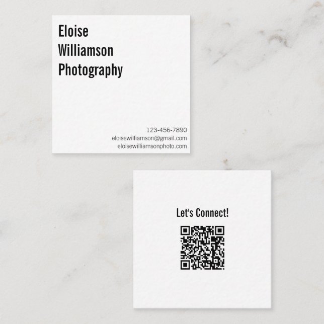 Simple White Clean Professional Name QR Code Square Business Card (Front/Back)
