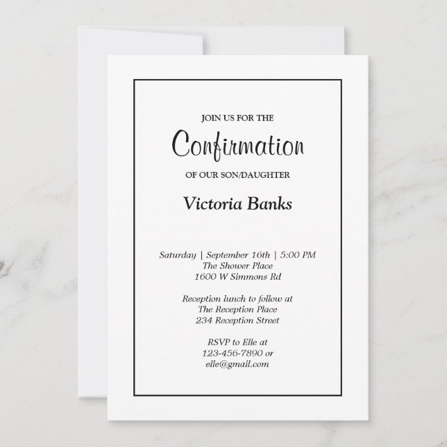 Simple White Confirmation Invitation (Front)