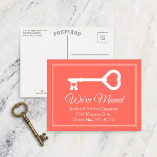 Simple White Coral Minimal Key Moving Announcement Postcard