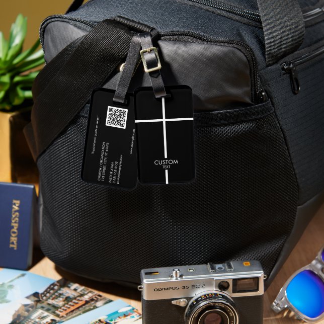 Simple White Cross Black Luggage Tag (Front & Back)