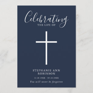 Simple White Cross Blue Memorial Order of Service Program