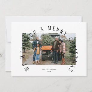 Simple White Curved Merry Christmas Photo Holiday Card