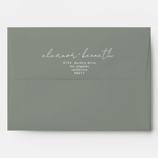 Simple White Custom Names Sage Green Modern Envelope (Back (Top Flap))