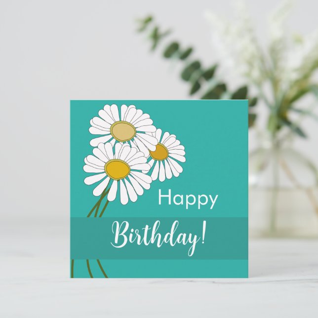 Simple White Daisies Happy Birthday  Postcard (Standing Front)