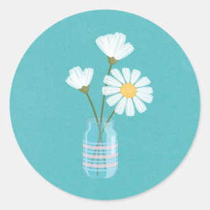 Simple White Daisies Mason Jar Bouquet Classic Round Sticker