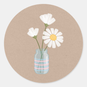 Simple White Daisies Mason Jar Bouquet Classic Round Sticker