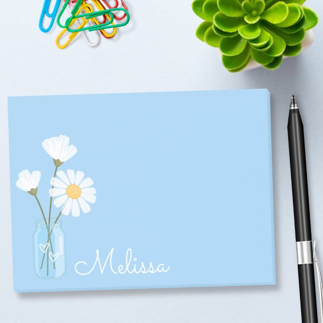 Simple White Daisies Mason Jar Hearts Personalised Post-it Notes (Creator Uploaded)