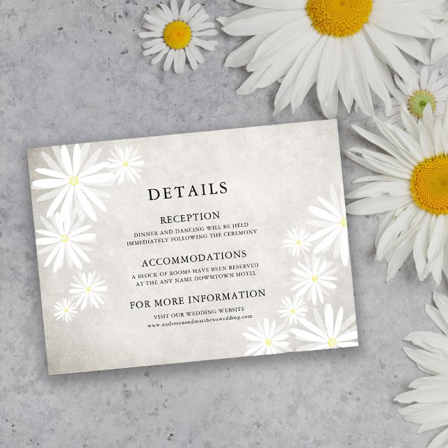 Simple White Daisies Rustic Boho Wedding Details Enclosure Card (Creator Uploaded)
