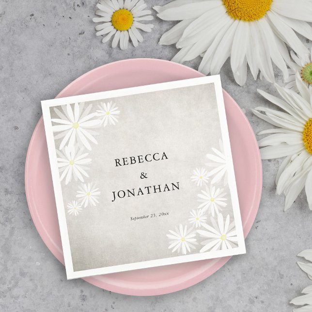 Simple White Daisies Rustic Boho Wedding Napkin (Creator Uploaded)