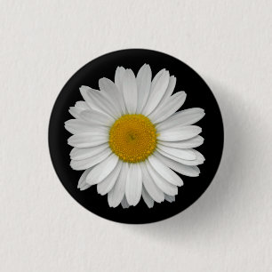 Simple White Daisy Flower on Black 3 Cm Round Badge