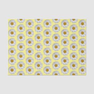 Simple White Daisy Flower Pattern on Yellow Tissue Paper