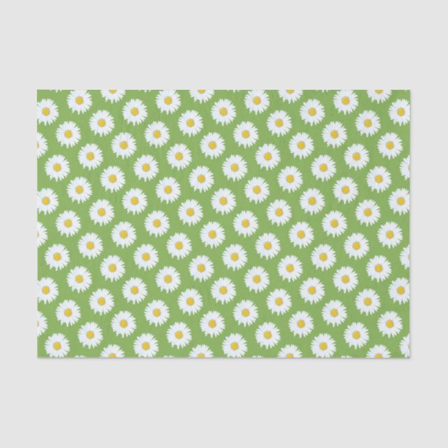 Simple White Daisy on Green Pattern Tissue Paper (Front)