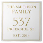 Simple White Date Established Address House Plaque Ceramic Tile<br><div class="desc">Introducing our sophisticated and sleek white and gold house address plaque, featuring a minimalist design that exudes elegance. This plaque not only displays your house number but also includes the date of establishment, adding a personal touch to your home. Elevate the exterior of your residence with this stylish and timeless...</div>