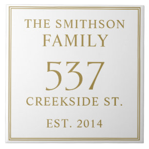Simple White Date Established Address House Plaque Ceramic Tile