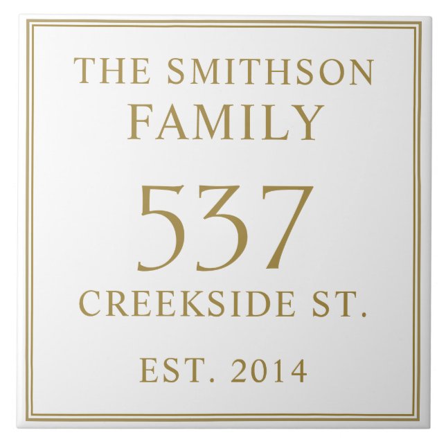 Simple White Date Established Address House Plaque Ceramic Tile (Front)