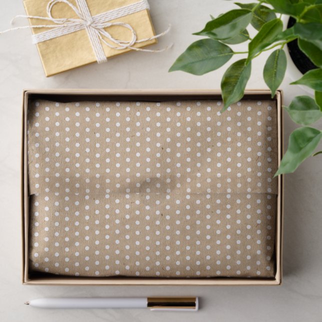 Simple White Dots On Faux Rustic Brown Kraft Tissue Paper (Gift)
