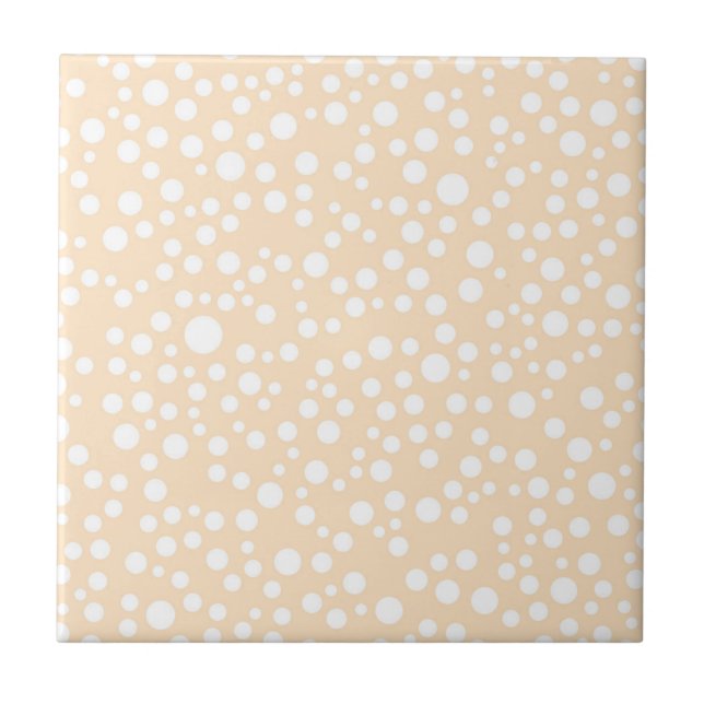 Simple white dotted pattern on peach background ceramic tile (Front)