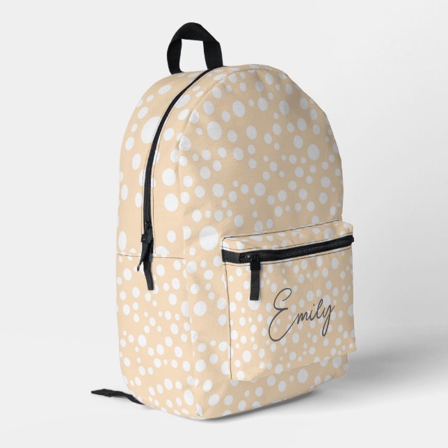Simple white dotted pattern on peach background printed backpack (Back Corner Left)