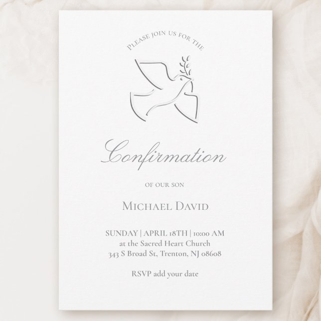 simple white dove design Confirmation Invitation (Creator Uploaded)