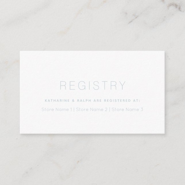 Simple White Dusty Blue Wedding Gift Registry Enclosure Card (Front)