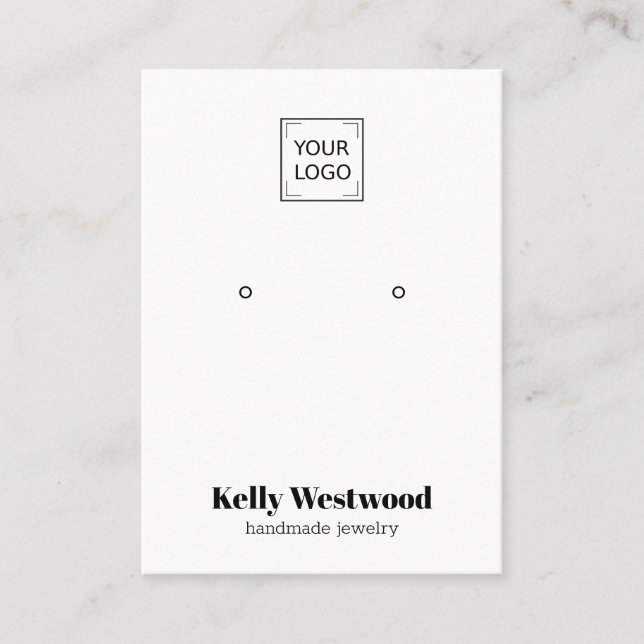 SIMPLE WHITE EARRING DISPLAY LOGO SOCIAL ICONS BUSINESS CARD (Front)