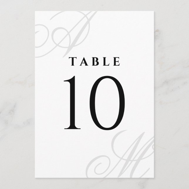 Simple White Elegant Monogram Table Numbers (Front)