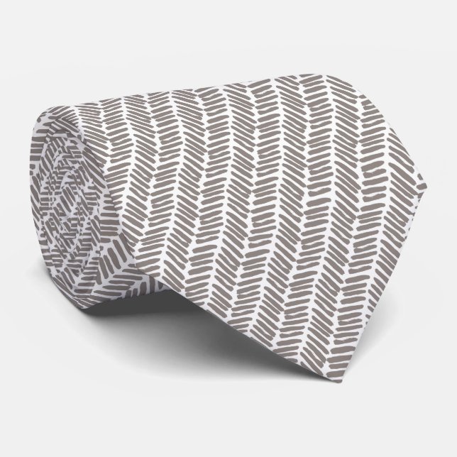 Simple White Elephant Grey Abstract Chevron Tie (Rolled)