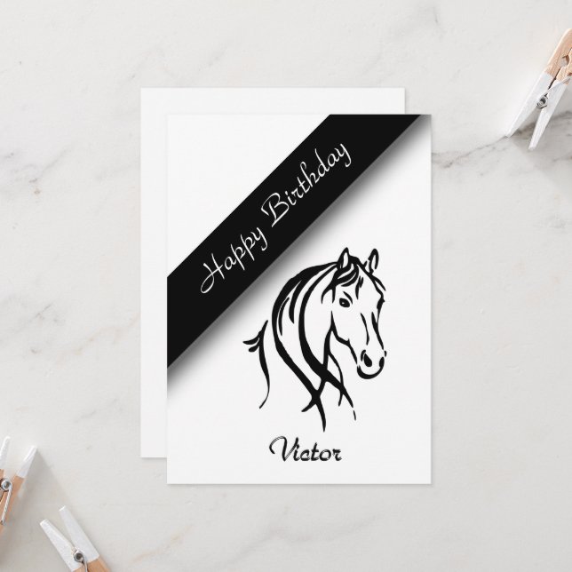 Simple White Equine Birthday Party Invitation  (Front/Back In Situ)
